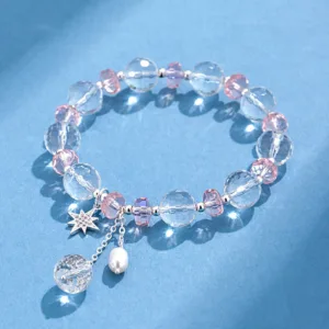 Mythstone White Crystal Pink Crystal Protection Star Charm Bracelet