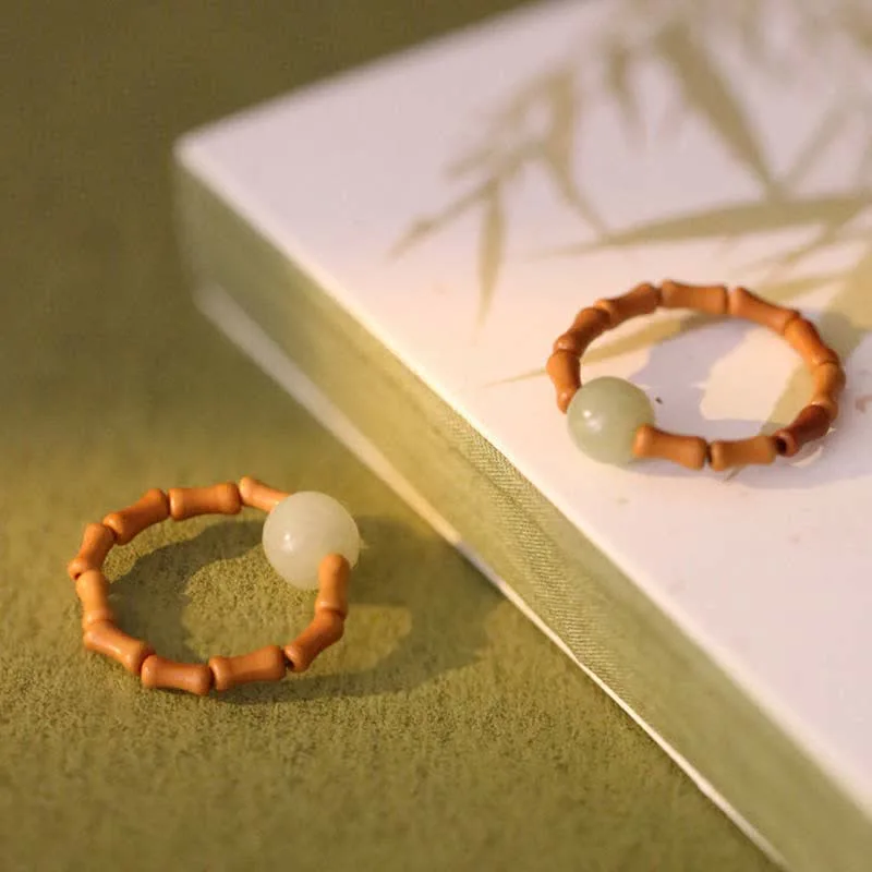 Mythstone Hetian Jade Beaded Bamboo Prosperity Luck Ring - Image 9