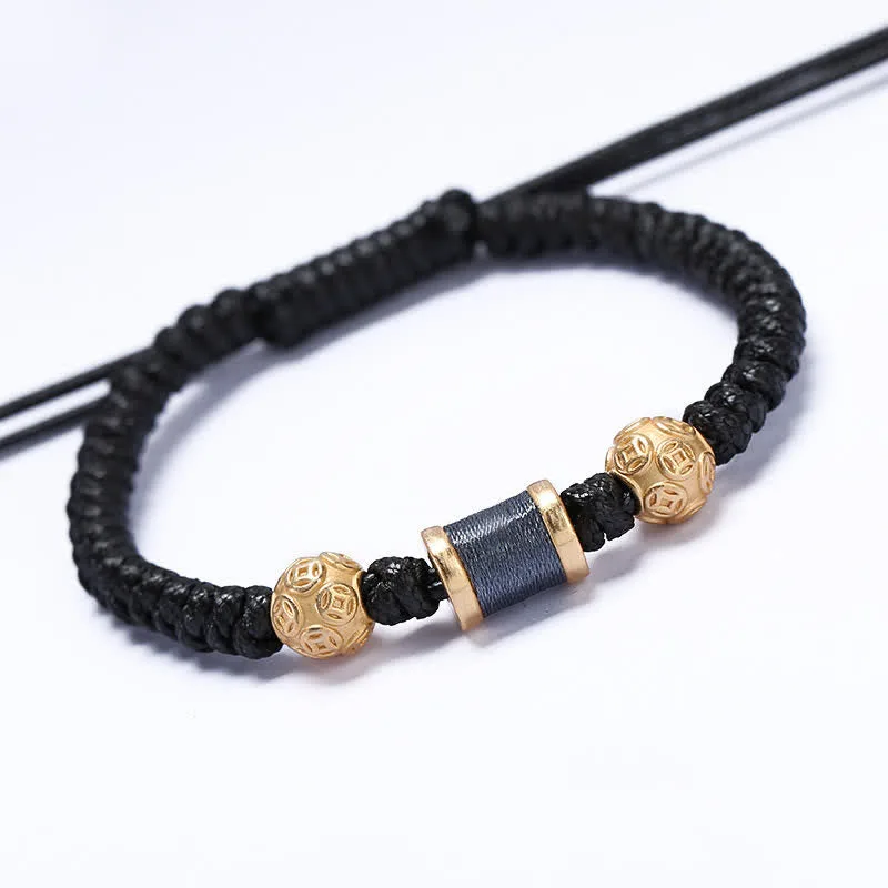 Mythstone 999 Sterling Silver Copper Coin Bead Copper Balance Braided String Bracelet - Image 9