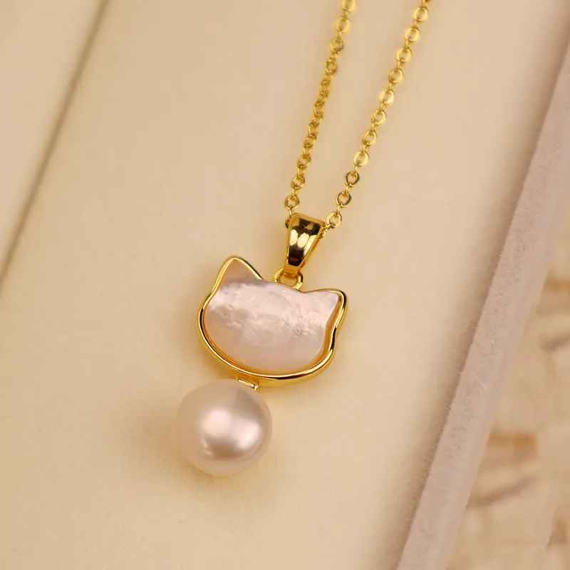 Mythstone Natural Pearl Copper Cat Healing Necklace Pendant Earrings - Image 11