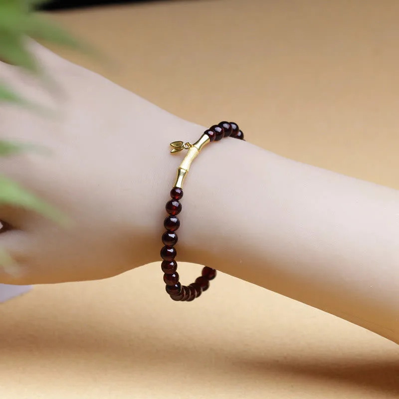 Mythstone 14K Copper Plated Gold 925 Sterling Silver Plated Gold Natural Garnet Bamboo Protection Bracelet - Image 6