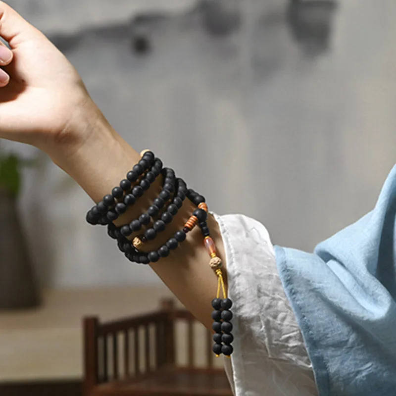 MythStone Tibetan Mala Cypress Bodhi Seed Red Agate Healing Bracelet - Image 8