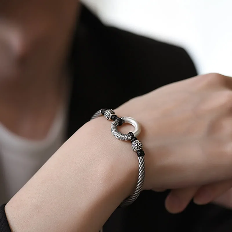 Mythstone 999 Sterling Silver Fu Character Peace Buckle Copper Coin Auspicious Clouds Fortune Bracelet - Image 13