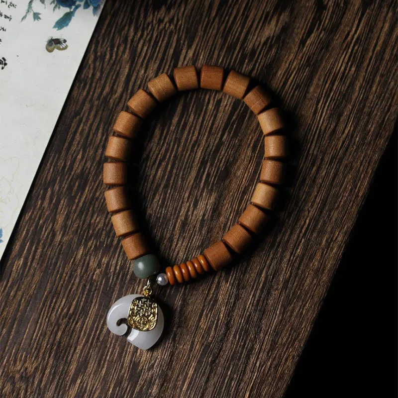 Mythstone Sandalwood Jade Elephant Protection Bracelet - Image 12