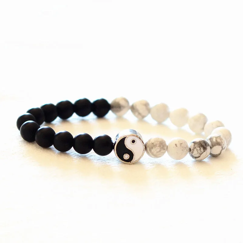 Mythstone 3pcs Natural White Turquoise Frosted Stone Bead Yin Yang Wealth Bracelet - Image 6