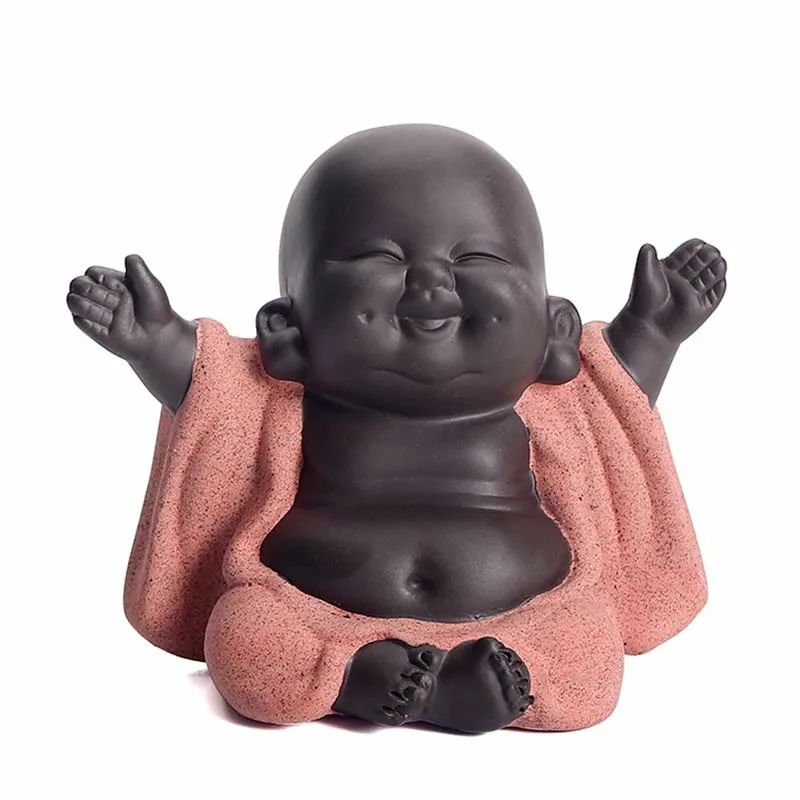 Mythstone Always Smiling Laughing Buddha Wealth Luck Purple Clay Maitreya Statue Decoration - Image 9