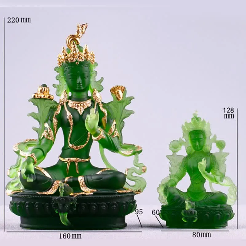 Mythstone Bodhisattva Green Tara Handmade Liuli Crystal Art Piece Protection Home Office Statue Decoration - Image 19