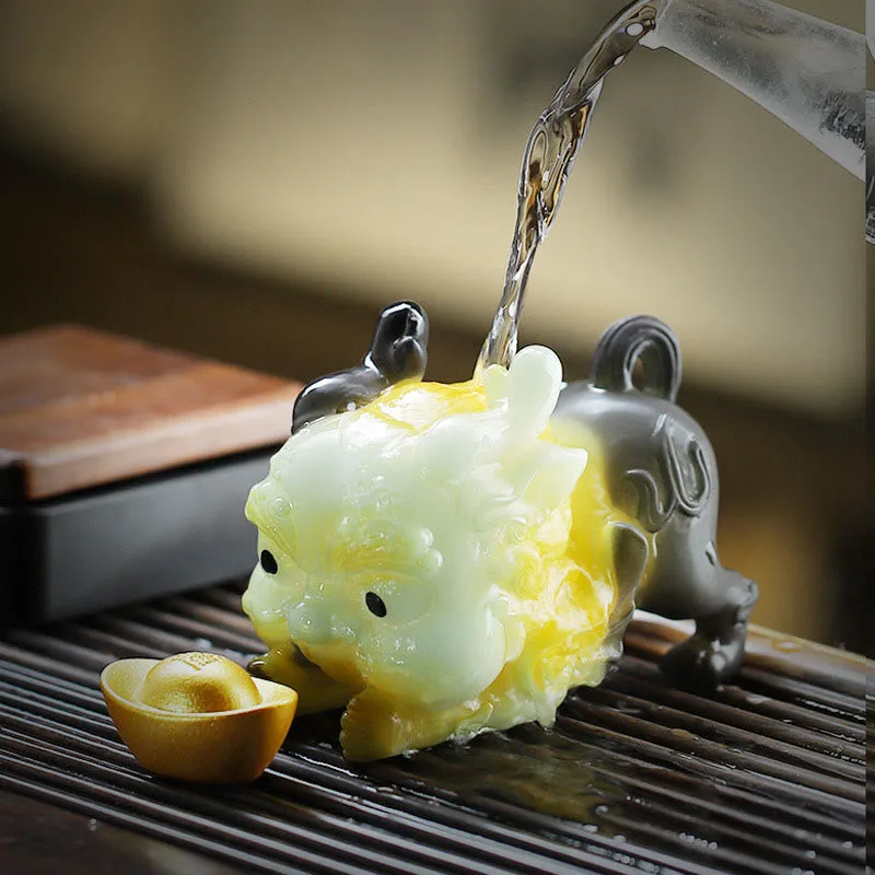 Mythstone Color Changing Small PiXiu Ingot Resin Tea Pet Wealth Home Figurine Decoration - Image 7