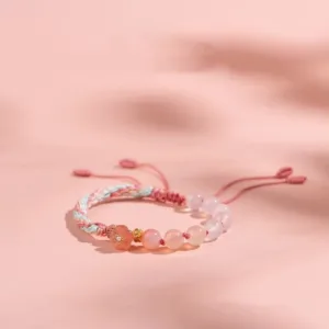 Mythstone Natural Gradient Agate Reincarnation Knot Peach Blossom Wealth Luck Handmade String Bracelet