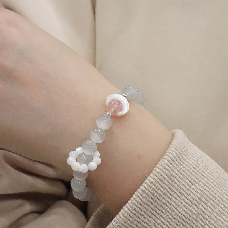 Mythstone 925 Sterling Silver Natural Amethyst Aquamarine Pink Crystal Cat's Eye Healing Crescent Moon Bracelet - Image 19