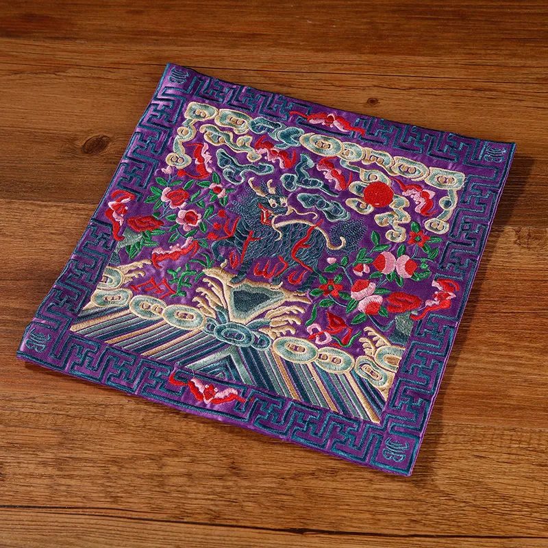 Mythstone Crane Phoenix Dragon Kirin Embroidered Cup Mat Pad Tea Cup Coaster Square Kung Fu Tea Mat - Image 36