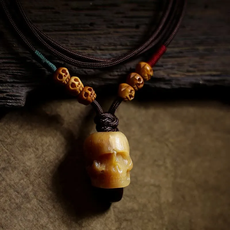 Mythstone Tibetan Camel Bone Skull The Lord of the Corpse Forest Protection Necklace Pendant - Image 3