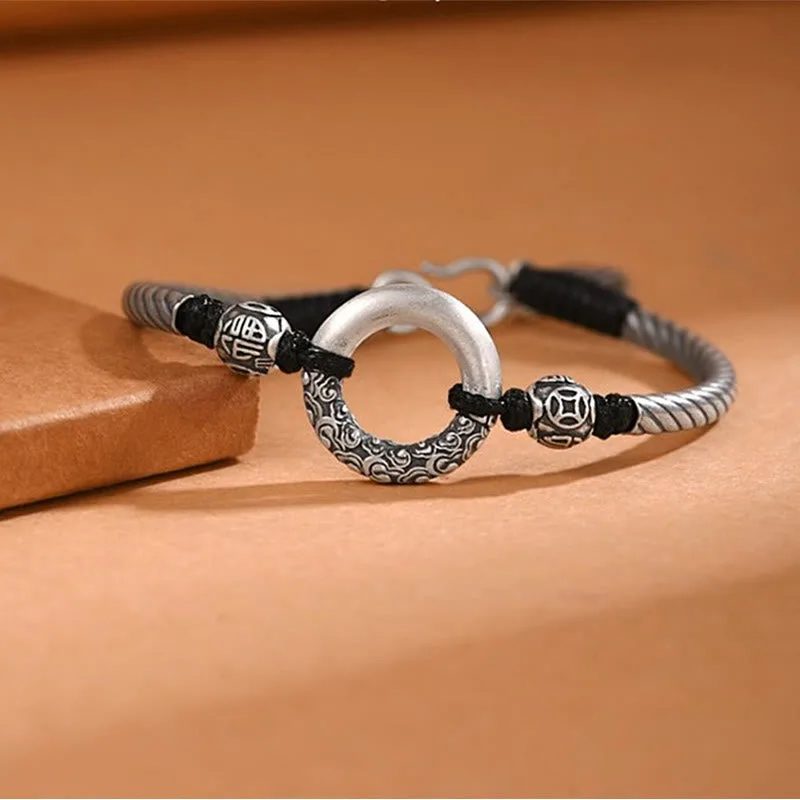 Mythstone 999 Sterling Silver Fu Character Peace Buckle Copper Coin Auspicious Clouds Fortune Bracelet - Image 9