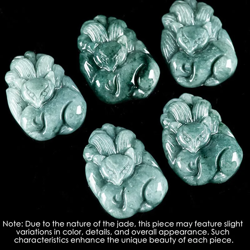 Mythstone Natural Green Jade Nine-Tailed Fox Engraved Prosperity Necklace Pendant - Image 5