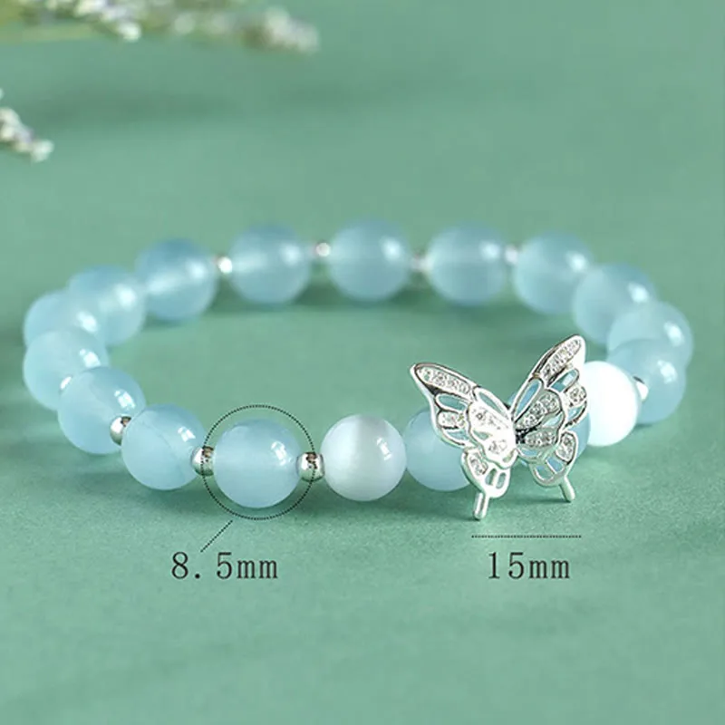 Mythstone Blue Chalcedony Pink Crystal Purple Chalcedony Butterfly Energy Bracelet - Image 3