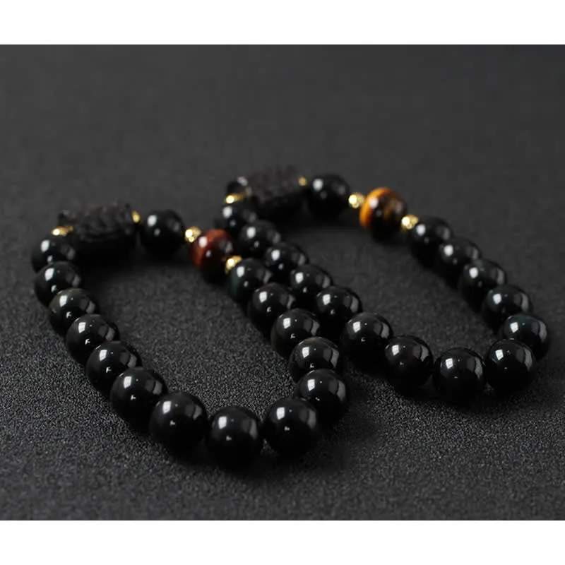 Black Obsidian Ebony Wood Red Tiger Eye Strength Couple Bracelet - Image 21