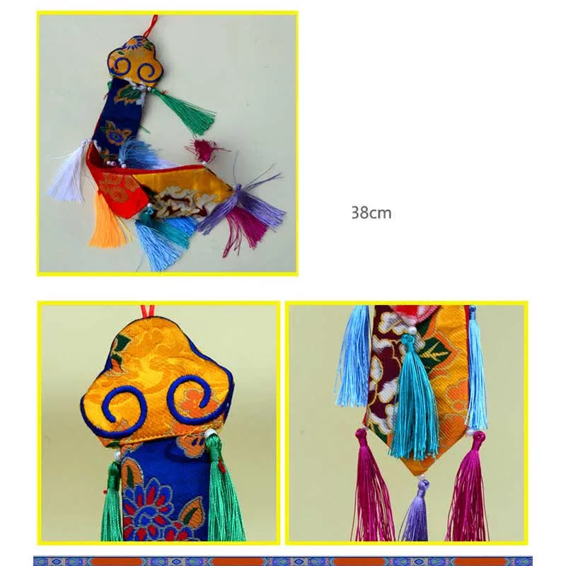 Mythstone Lotus Flower Eight Auspicious Symbols Meditation Enlightenment Colorful Tassels Wall Art - Image 16