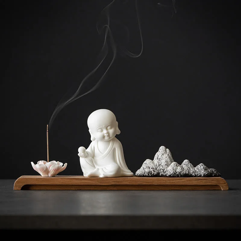 Mythstone Lotus Flower Tathagata Kwan Yin Avalokitesvara Ksitigarbha Meditation Ceramic Stick Incense Burner Decoration - Image 12