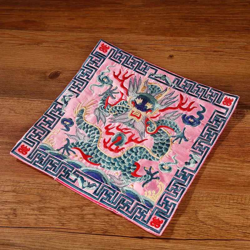 Mythstone Crane Phoenix Dragon Kirin Embroidered Cup Mat Pad Tea Cup Coaster Square Kung Fu Tea Mat - Image 21