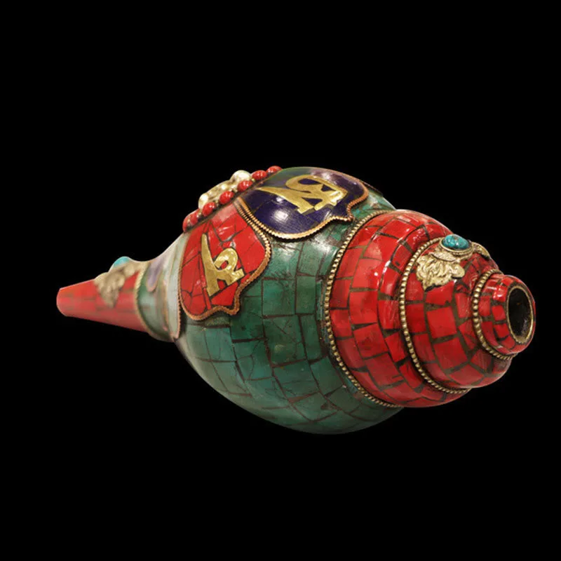 Mythstone Tibetan Handmade Shankha Om Mani Padme Hum Buddha Conch Shell Lucky Decoration - Image 14