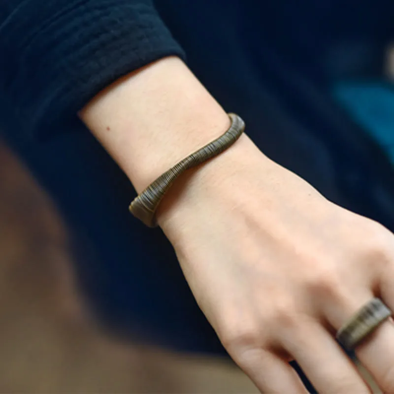 Mythstone Simple Design Wrapped Copper Luck Wealth Adjustable Cuff Bracelet - Image 12