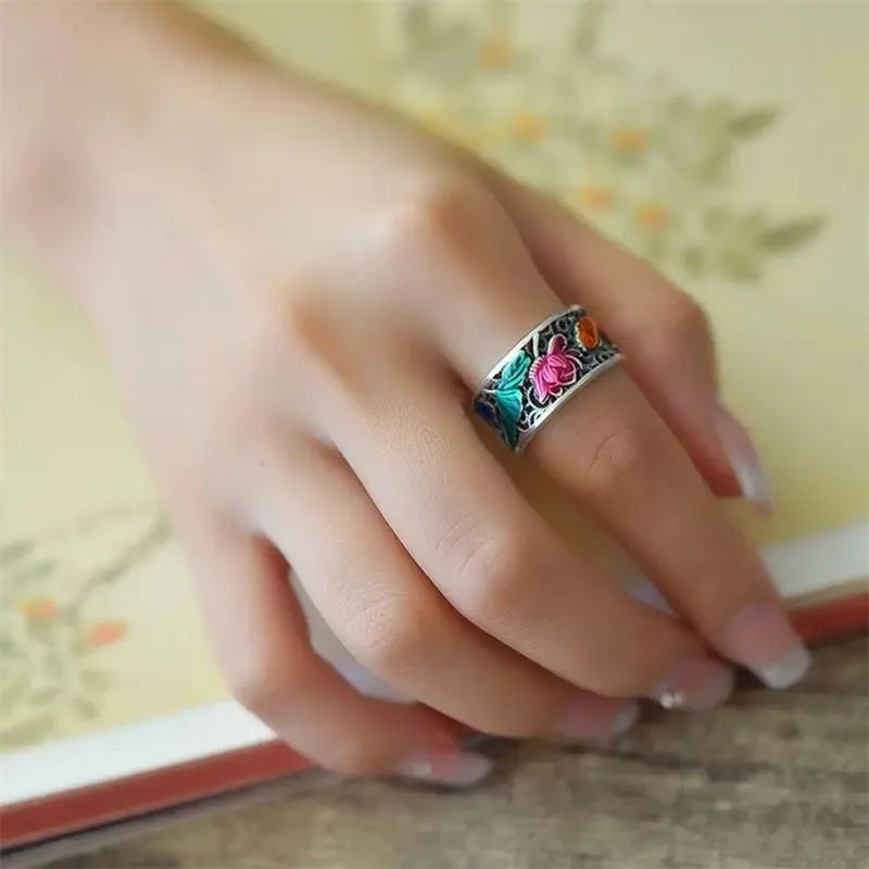 Mythstone - Copper Blue Enamel Lotus Heart Sutra Koi Fish Luck Ring - Image 14