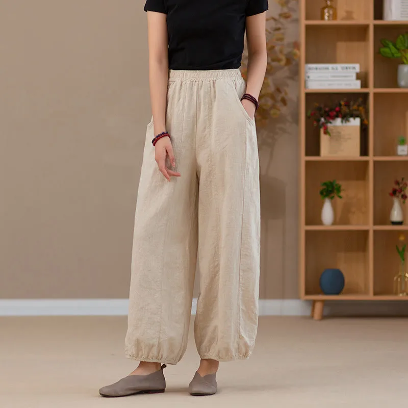 Mythstone Ramie Linen Flexible Waistband Yoga Harem Pants With Pockets - Image 28