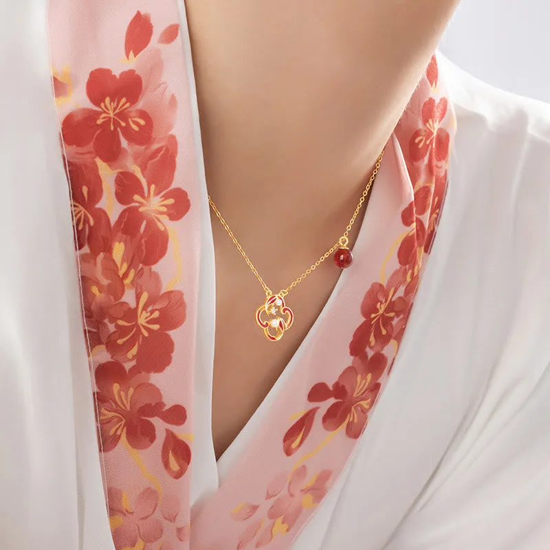 Mythstone - 925 Sterling Silver Four Leaf Clover Koi Fish Red Agate Pearl Wealth Bracelet Necklace Pendant Earrings Set - Image 7