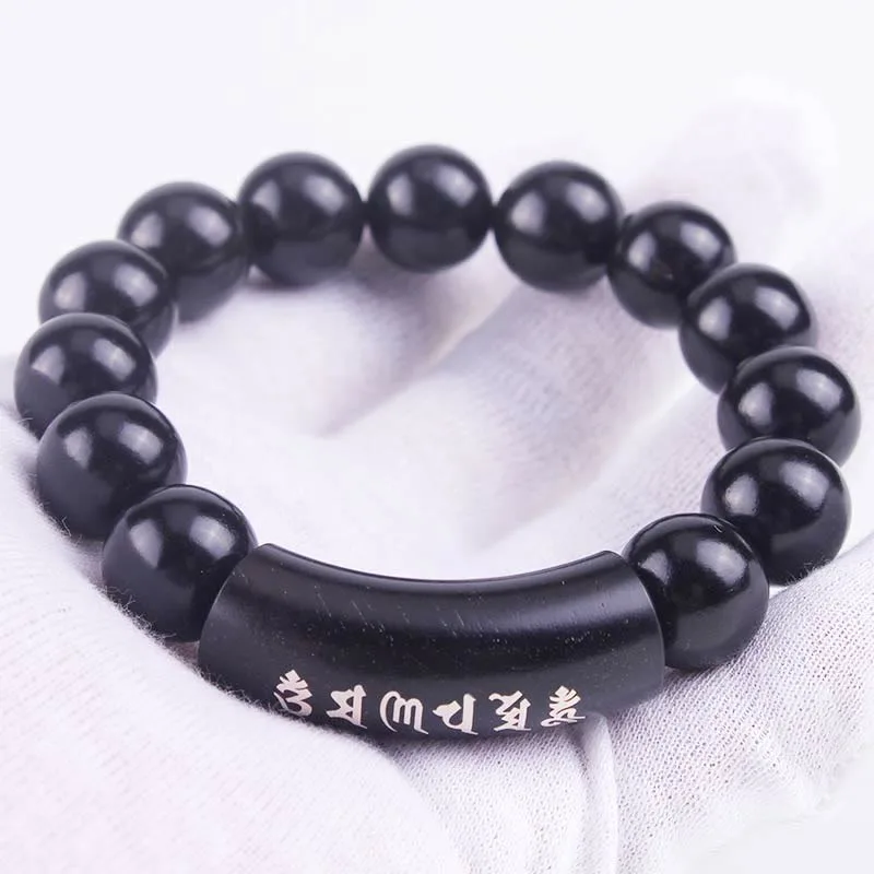 Mythstone 999 Sterling Silver Ebony Wood Om Mani Padme Hum Inlaid Balance Bracelet - Image 6