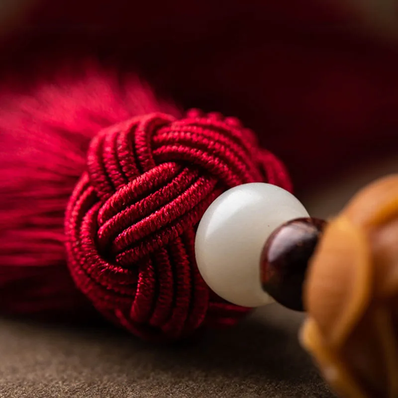 Mythstone Tibetan Small Leaf Red Sandalwood Lotus Cinnabar Sachet Protection Tassel Car Hanging Decoration - Image 11