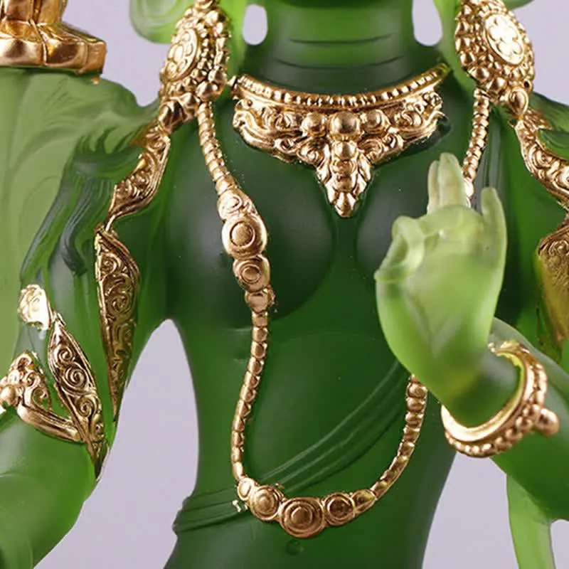Mythstone Bodhisattva Green Tara Handmade Liuli Crystal Art Piece Protection Home Office Statue Decoration - Image 10