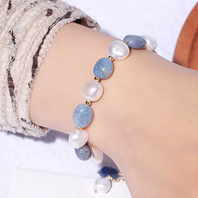 Mythstone Natural Blue Aventurine Crystal Pearl Bead Healing Bracelet - Image 4