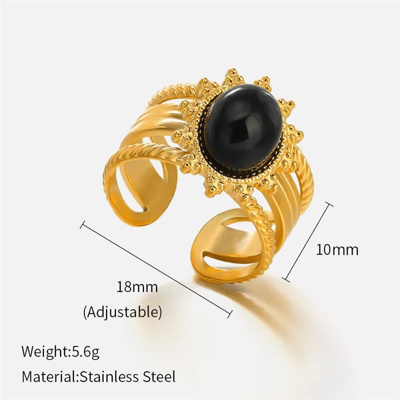 Mythstone 18K Gold Plated Black Obsidian Titanium Steel Strength Ring - Image 7