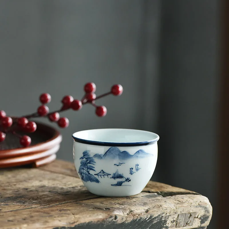 Mythstone - Koi Fish Lotus Flower Leaf Mountains Tree Ceramic Teacup Kung Fu Tea Cup 130ml - Image 9