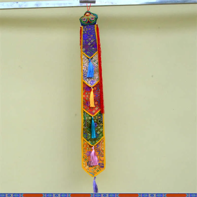 Mythstone Lotus Flower Eight Auspicious Symbols Meditation Enlightenment Colorful Tassels Wall Art - Image 17