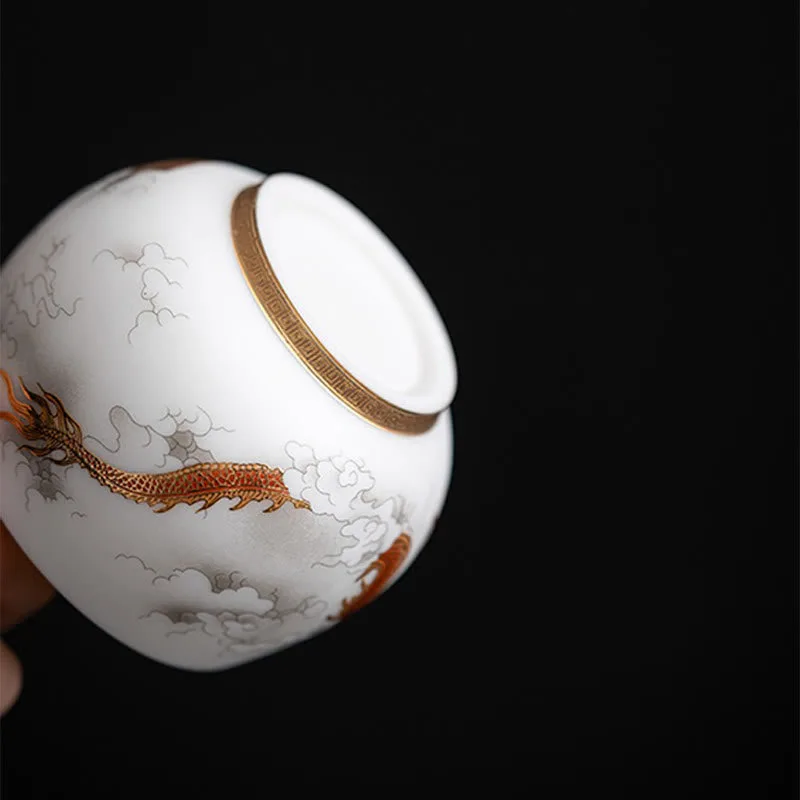 Mythstone Phoenix Dragon Lotus Deer Ancient Building Koi Fish Ceramic Teacup Kung Fu Tea Cups - Image 7