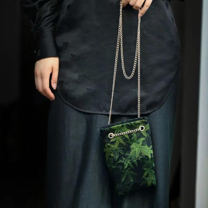 Mythstone Small Maple Leaf Persimmon Metal Chain Crossbody Bag Shoulder Bag Cellphone Bag - Image 3