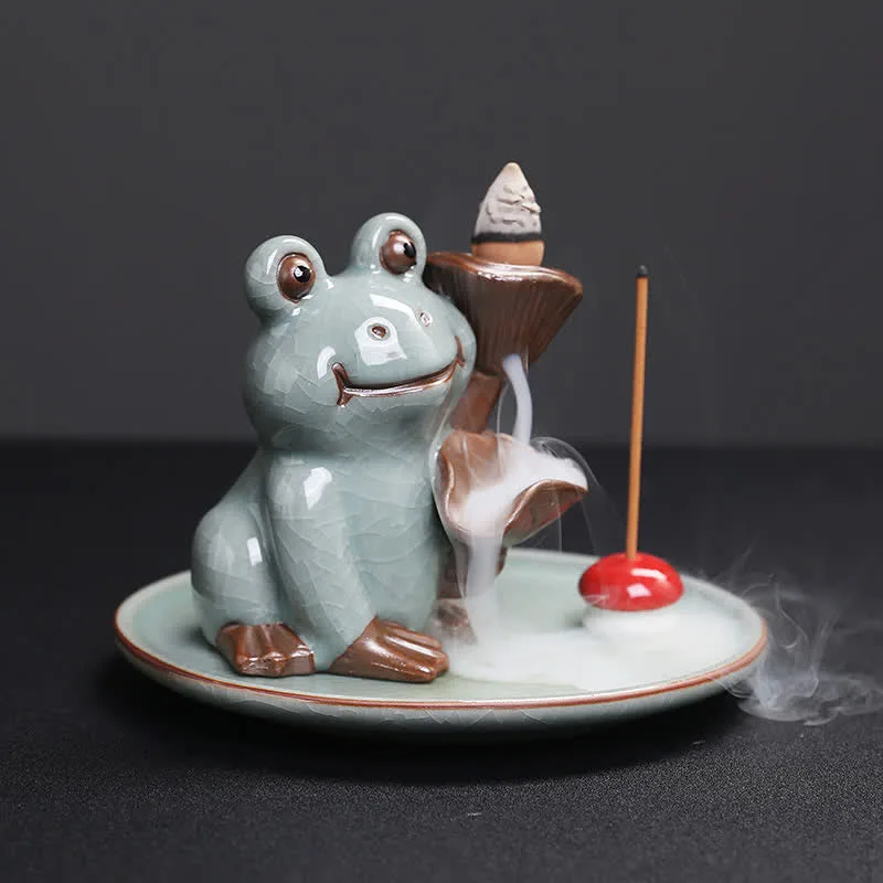 Mythstone Meditation Frog Ceramic Lotus Healing Incense Burner - Image 7