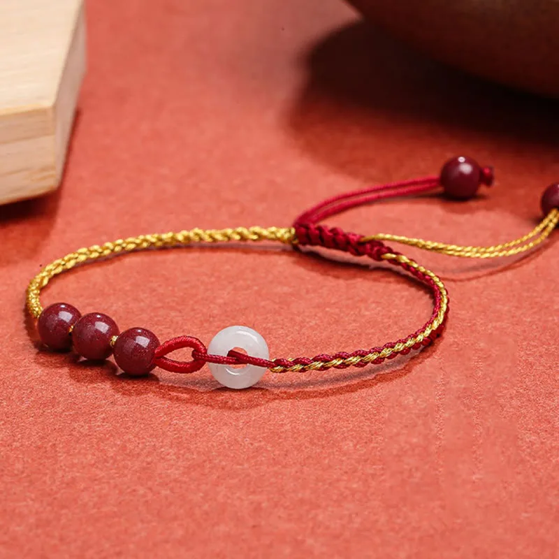 Mythstone Natural Cinnabar Jade Peace Buckle Blessing Bracelet - Image 9