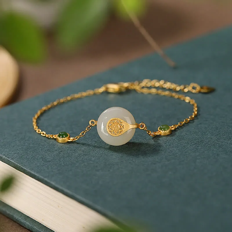 Mythstone 925 Sterling Silver Plated Gold Hetian Jade Fu Character Luck Necklace Pendant Bracelet Earrings - Image 7