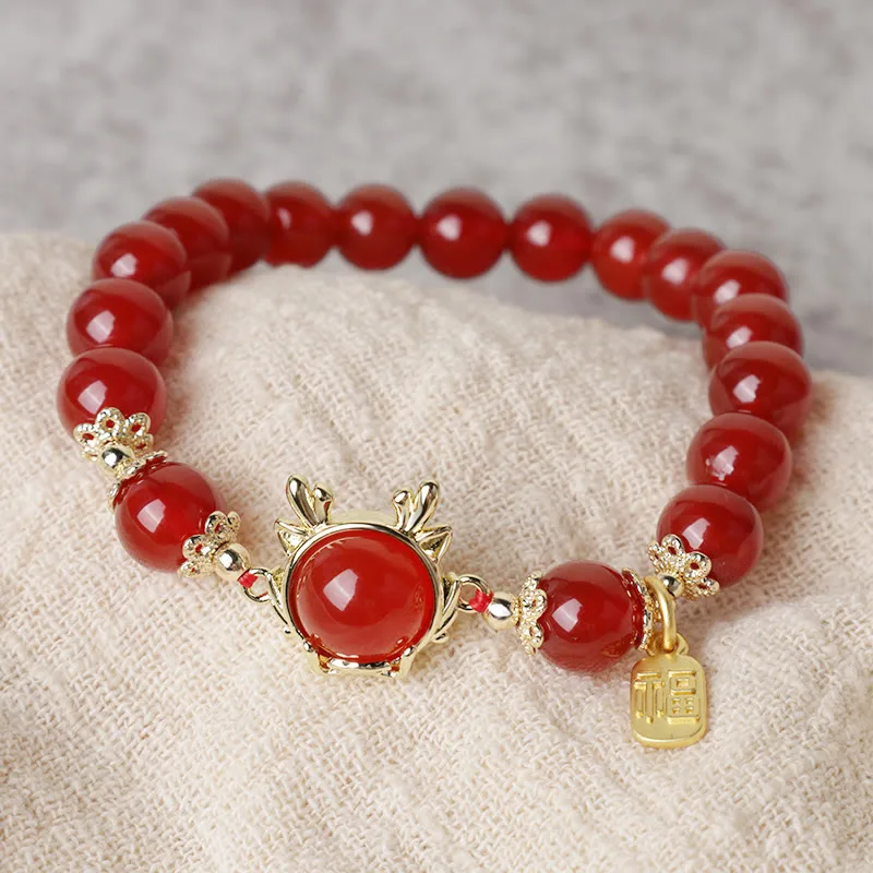 Mythstone Year of the Dragon Red Agate Jade Peace Buckle Fu Character Success Bracelet - Image 7