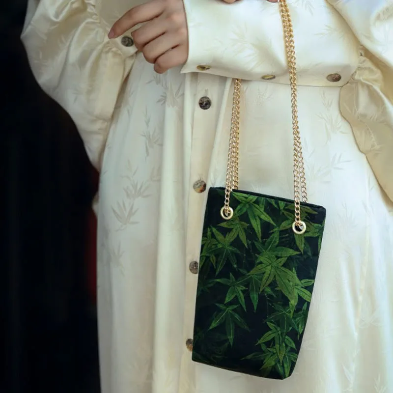 Mythstone Small Maple Leaf Persimmon Metal Chain Crossbody Bag Shoulder Bag Cellphone Bag - Image 6