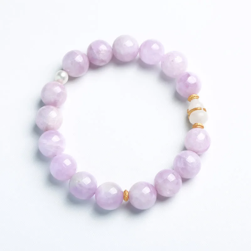 Mythstone Kunzite Hetian White Jade Gourd Love Spiritual Growth Bracelet