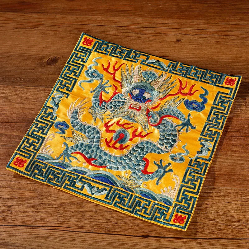 Mythstone Crane Phoenix Dragon Kirin Embroidered Cup Mat Pad Tea Cup Coaster Square Kung Fu Tea Mat - Image 25
