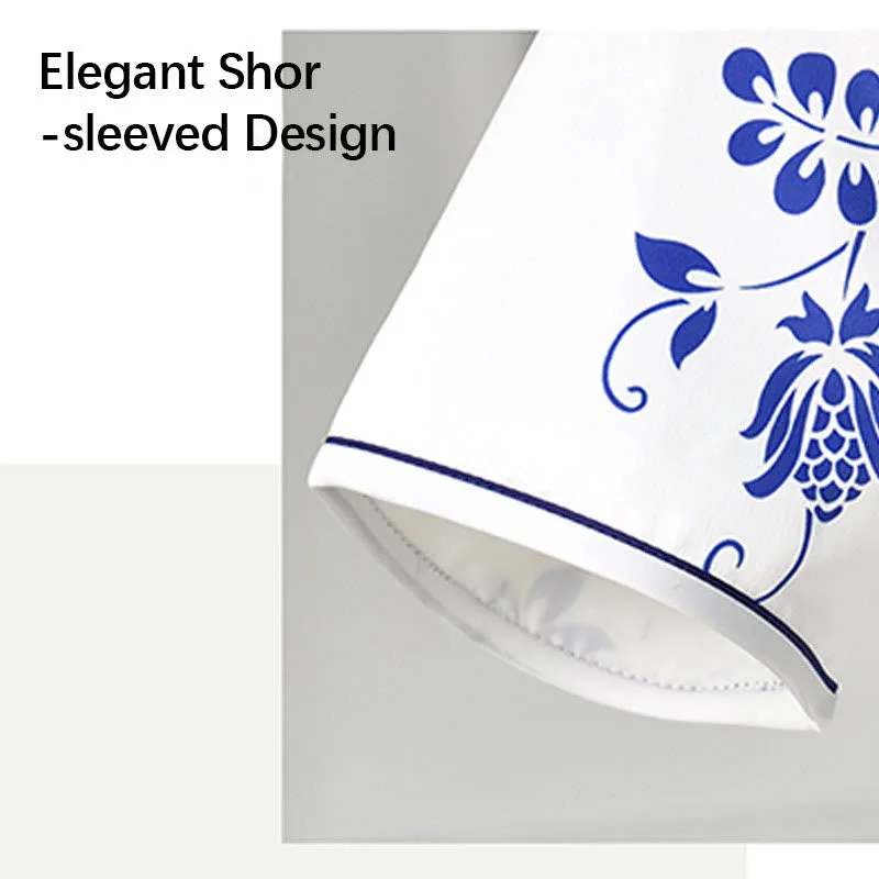 Mythstone Blue And White Porcelain Color Peony Flower Pattern Cheongsam Dress Women's Qipao Dress - Image 6