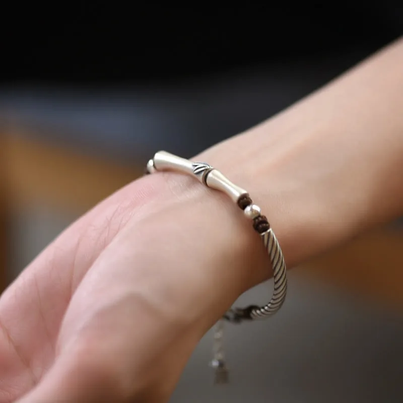 Mythstone 999 Sterling Silver Bamboo Pattern Cicada Luck Wealth Bracelet - Image 9