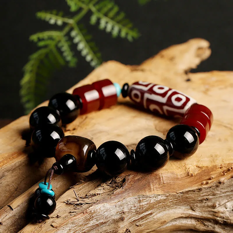 MythStone Tibetan Nine-Eye Dzi Bead Black Onyx Wealth Protection Bracelet - Image 4