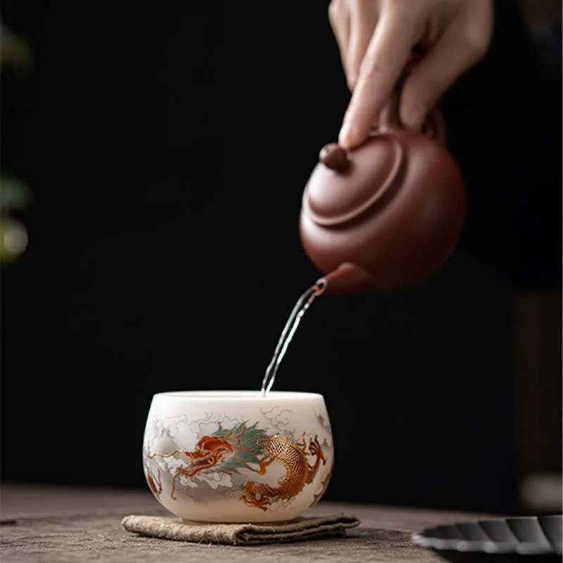 Mythstone Phoenix Dragon Lotus Deer Ancient Building Koi Fish Ceramic Teacup Kung Fu Tea Cups - Image 6