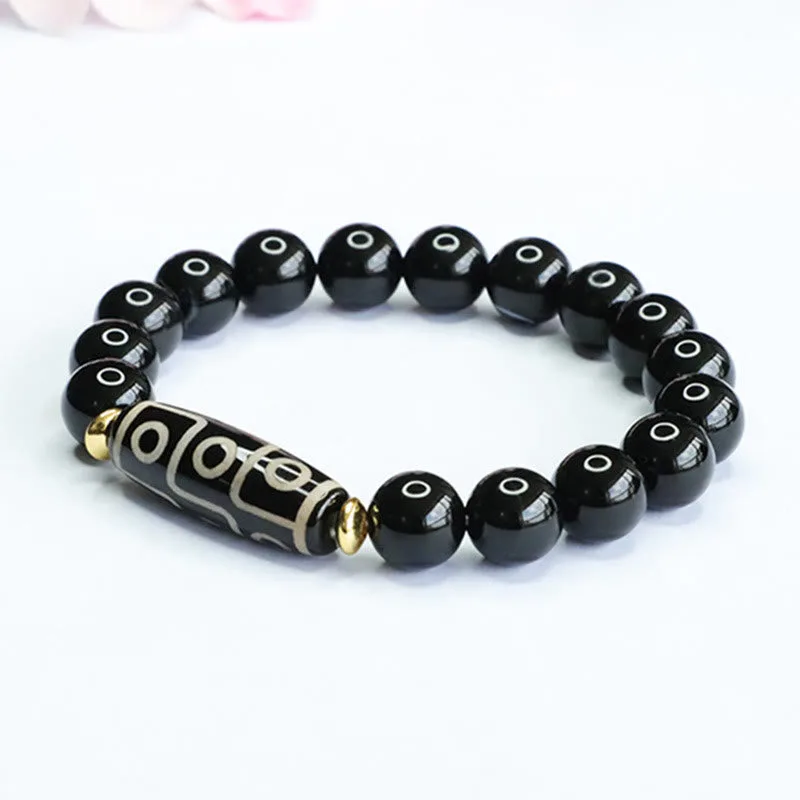 Mythstone Tibetan Nine-Eye Dzi Bead Black Onyx Power Bracelet - Image 5
