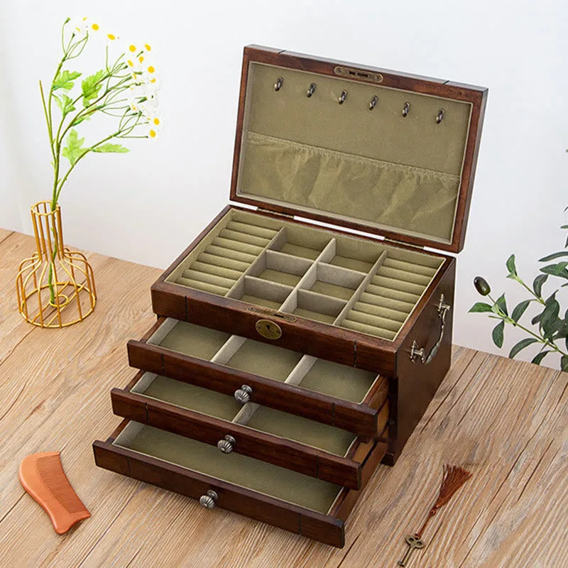 Mythstone Retro Solid Wood Jewelry Box Four-Layer Wooden Jewelry Storage Box - Image 3